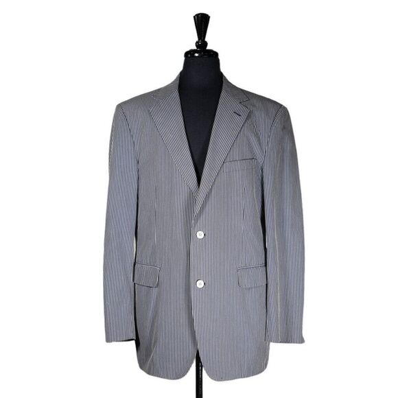 Ibiza Zignone Mens Blazer Blue Striped Italian Cotton Jacket Sport Coat 44L
